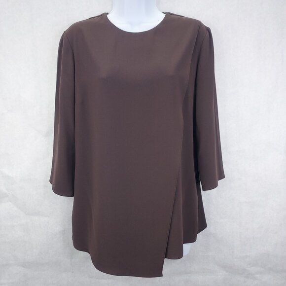 M.M. LaFleur Bourgeois Blouse Small Molasses Brown Asymmetrical Hem Keyhole Back - Picture 3 of 14